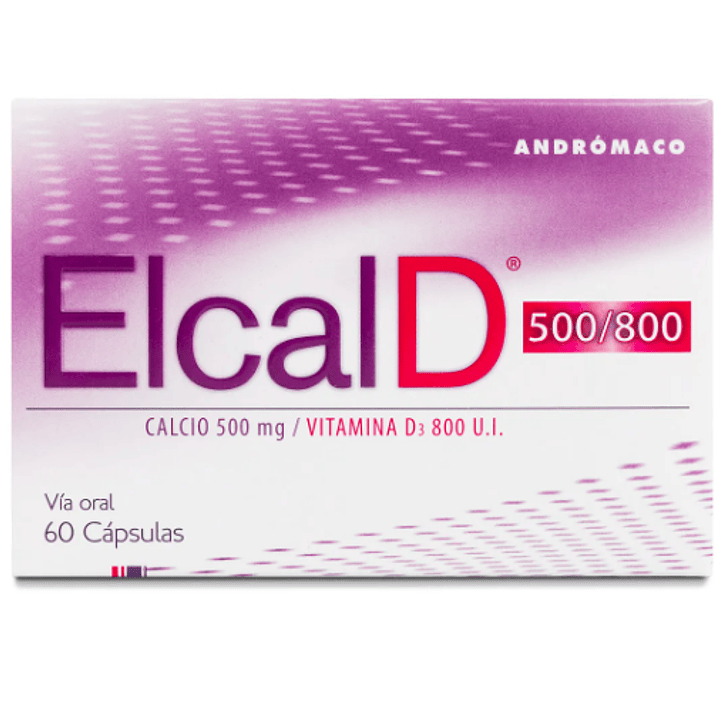 Elcal-D Calcio 500 mg Vitamina D 800 UI 60 Cápsulas. 1