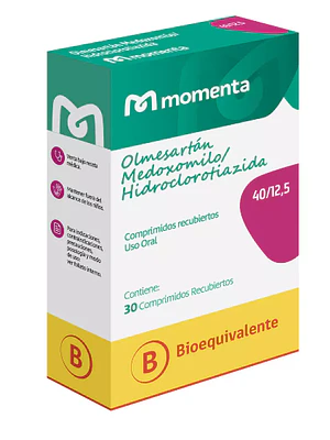 Olmesartan, Hidroclorotiazida 40/12.5 mg 30 Comprimidos recubiertos.