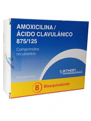Amoxicilina, Ácido clavulánico (B) 875/125 mg 14 Comprimidos. Ethon