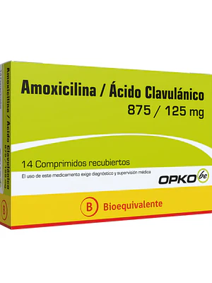 Amoxicilina, Ácido clavulánico (B) 875/125 mg 14 Comprimidos. Opko 
