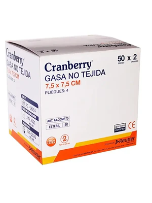 Gasa no tejida 7,5x7,5 cmm 50 sobres de 2 Unidades. Cranberry, Reutter
