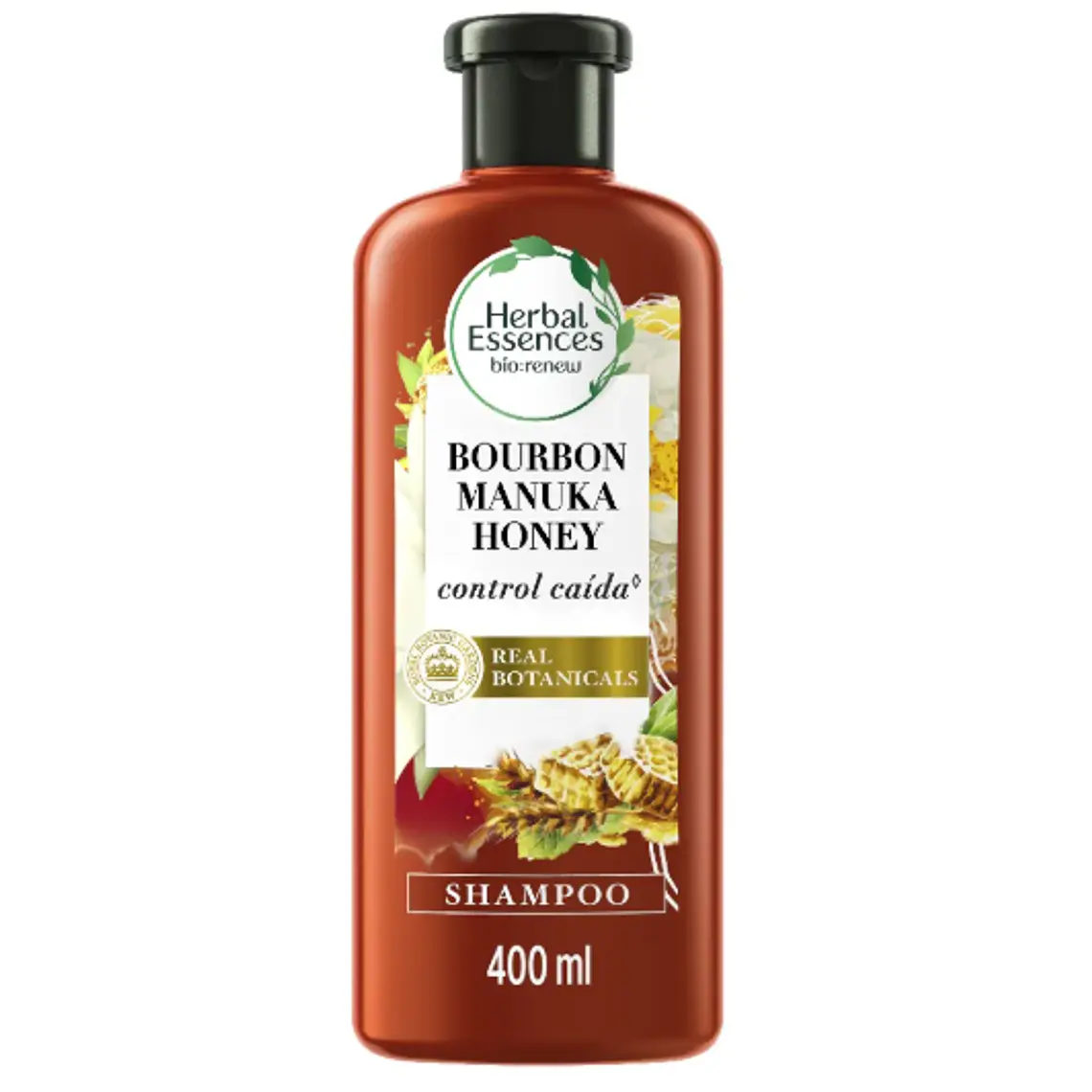 Herbal Essences Shampoo Bourbon manuka honey Control caída 400 ml. 1