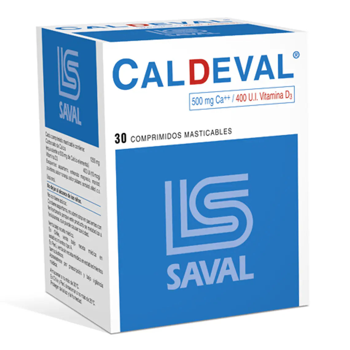 Caldeval 500 mg Calcio 400 UI Vitamina D3 30 Comprimidos masticables. 1