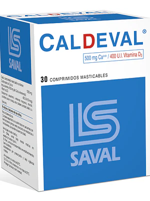 Caldeval 500 mg Calcio 400 UI Vitamina D3 30 Comprimidos masticables.