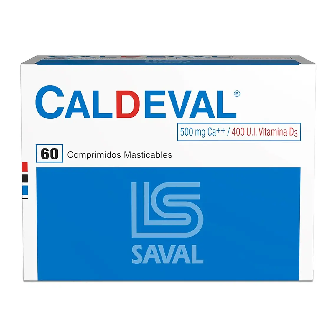 Caldeval 500 mg Calcio 400 UI Vitamina D3 60 Comprimidos masticables. 1