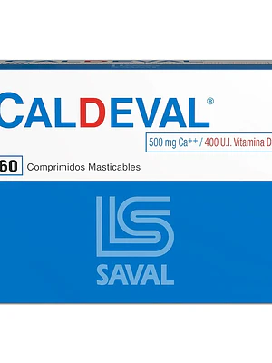 Caldeval 500 mg Calcio 400 UI Vitamina D3 60 Comprimidos masticables.