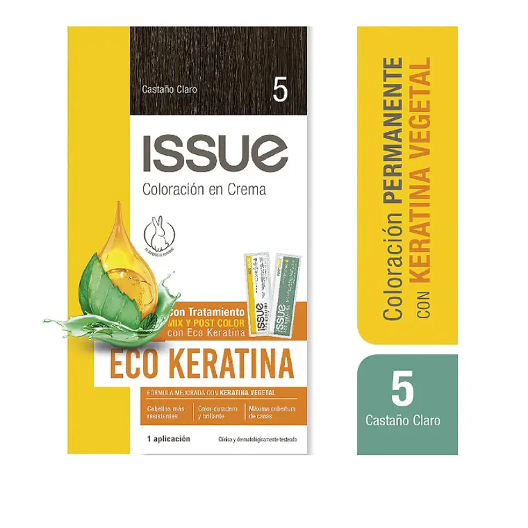 Tintura Issue Eco Keratina kit 5.3 Castaño claro dorado. 1