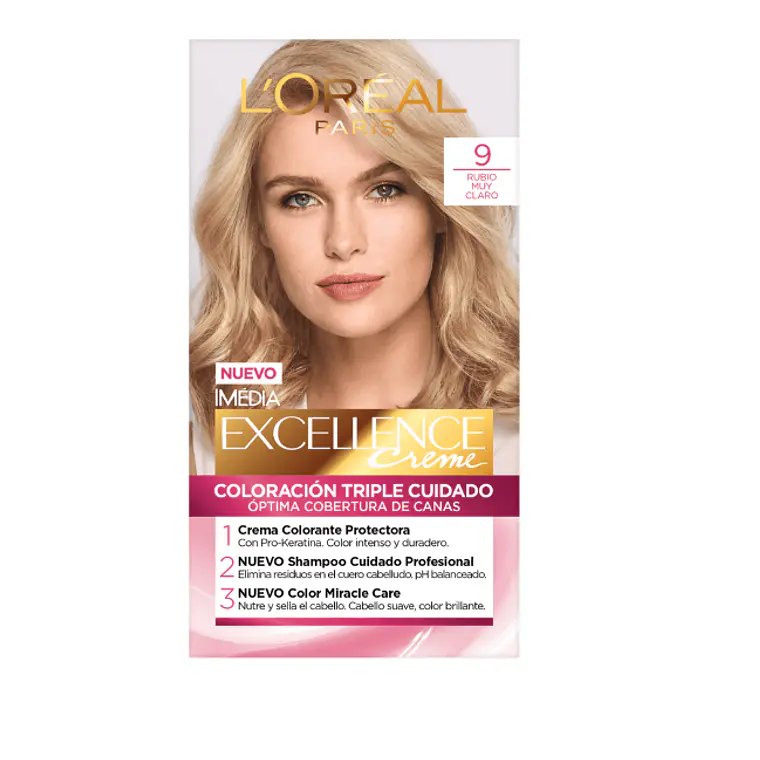 Coloración Excellence Creme 9 Rubio muy claro. L'oréal 1