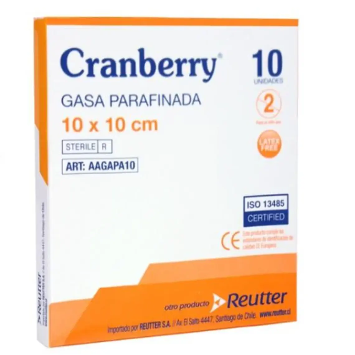 Gasa Parafinada estéril 10x10 cm 10 Unidades. Cranberry , Reutter 1
