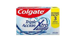 Crema dental Colgate Triple acción  Xtra Blancura 75 g Pack 3 Unidades.