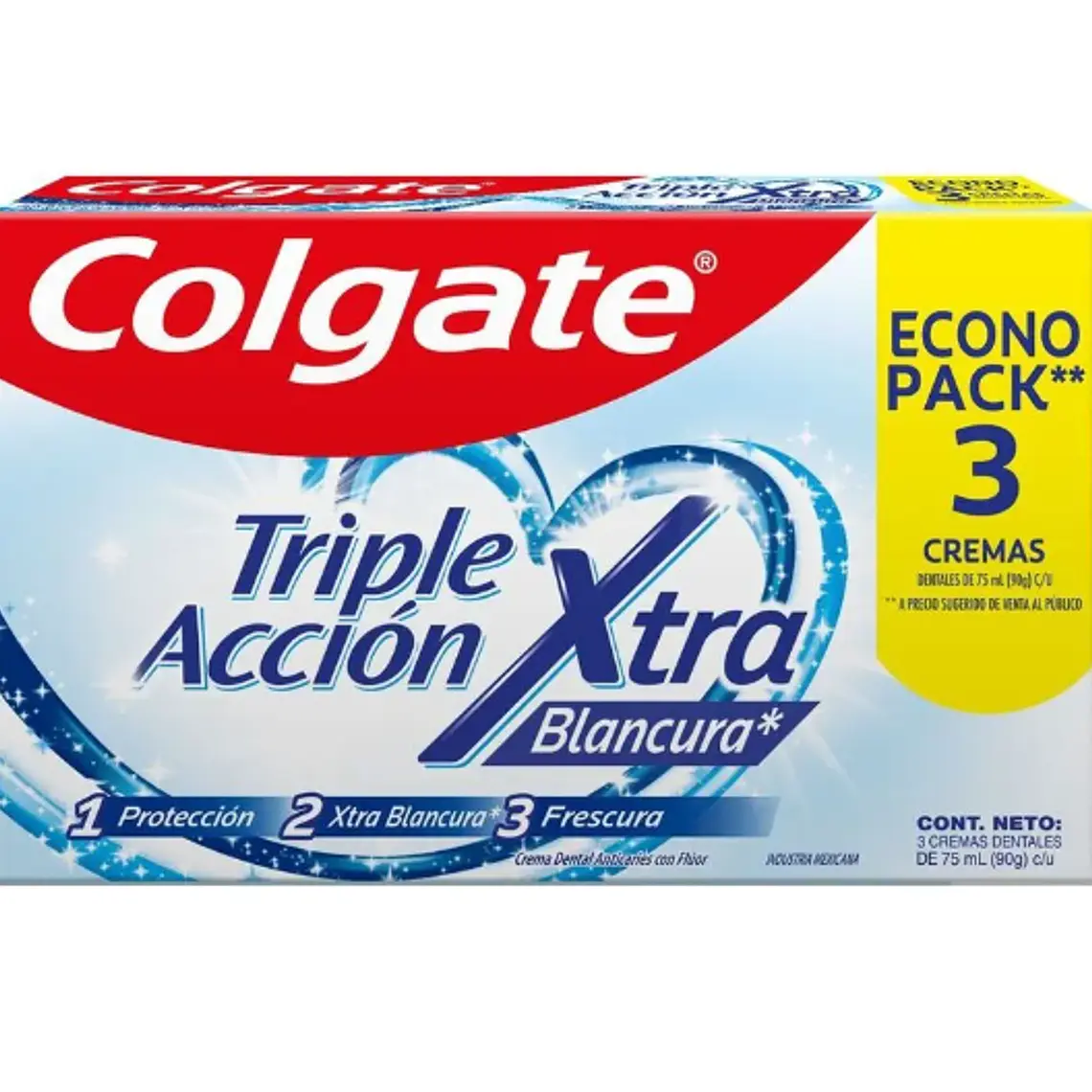 Crema dental Colgate Triple acción  Xtra Blancura 75 g Pack 3 Unidades. 1