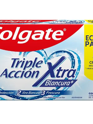 Crema dental Colgate Triple acción  Xtra Blancura 75 g Pack 3 Unidades.