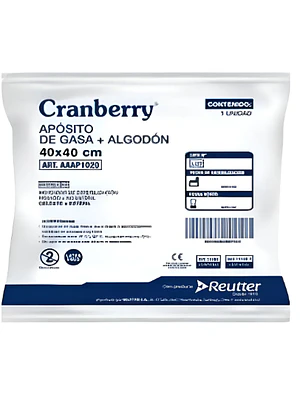 Apósito de gasa+ algodón esteril 40x40 cm 10 Unidades. Cranberry, Reutter