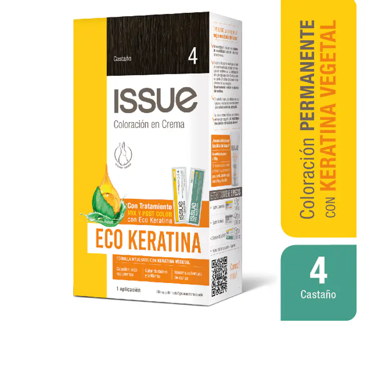Tintura Issue Eco Keratina kit N° 4 Castaño. 1