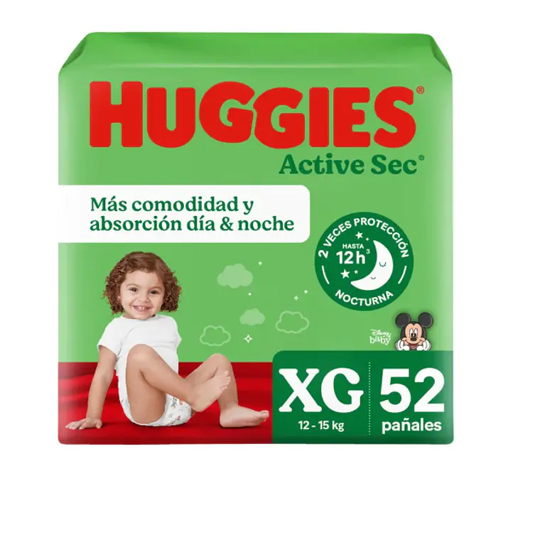 Pañal Huggies Active sec XG 52 Unidades. 1