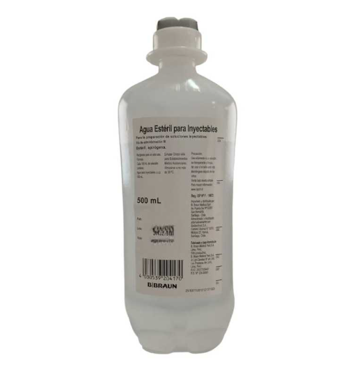 Agua estéril para inyectable 500 ml. Caja de 24 Unidades. Braun