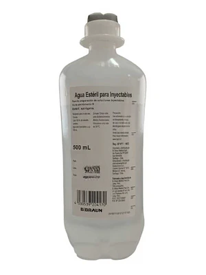 Agua estéril para inyectable 500 ml. Caja de 24 Unidades. Braun