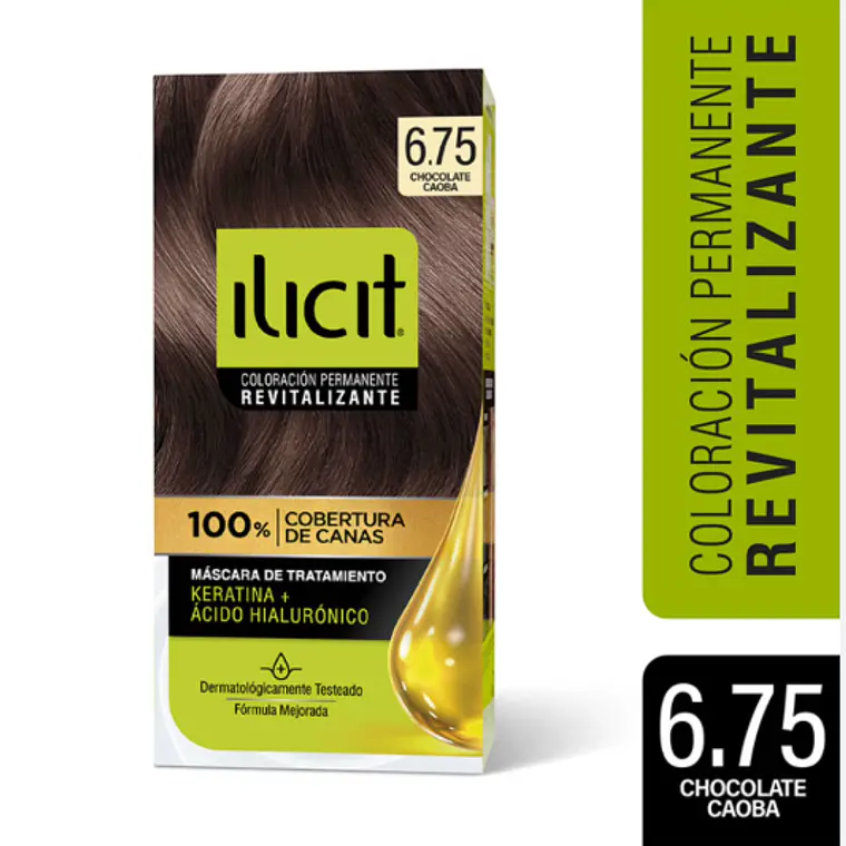 Tinte para el cabello Ilicit Revitalizante 6.75 Chocolate caoba. 1