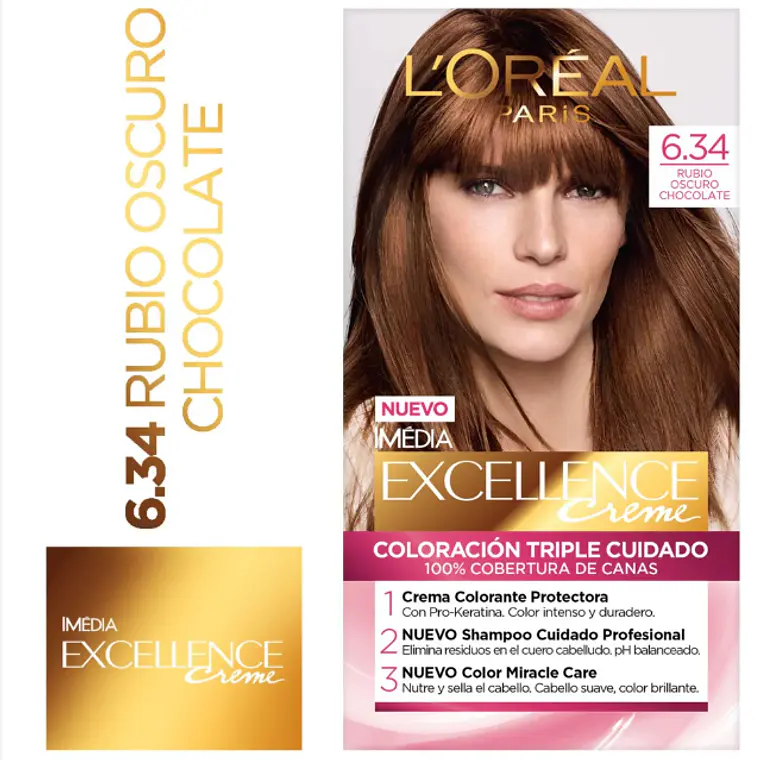 Coloración Excellence Creme 6.34 Rubio oscuro chocolate. 1