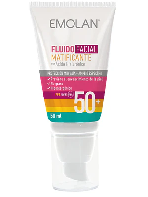 Emolan Protector solar FPS 50+ Fluído facial matificante 50 ml.