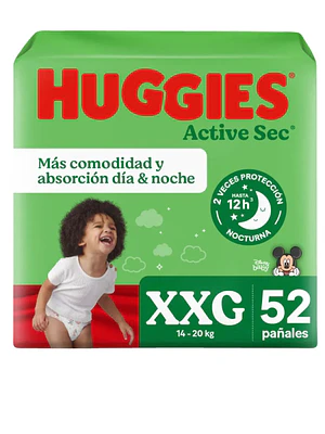 Pañal Huggies Activo sec XXG 52 Unidades.
