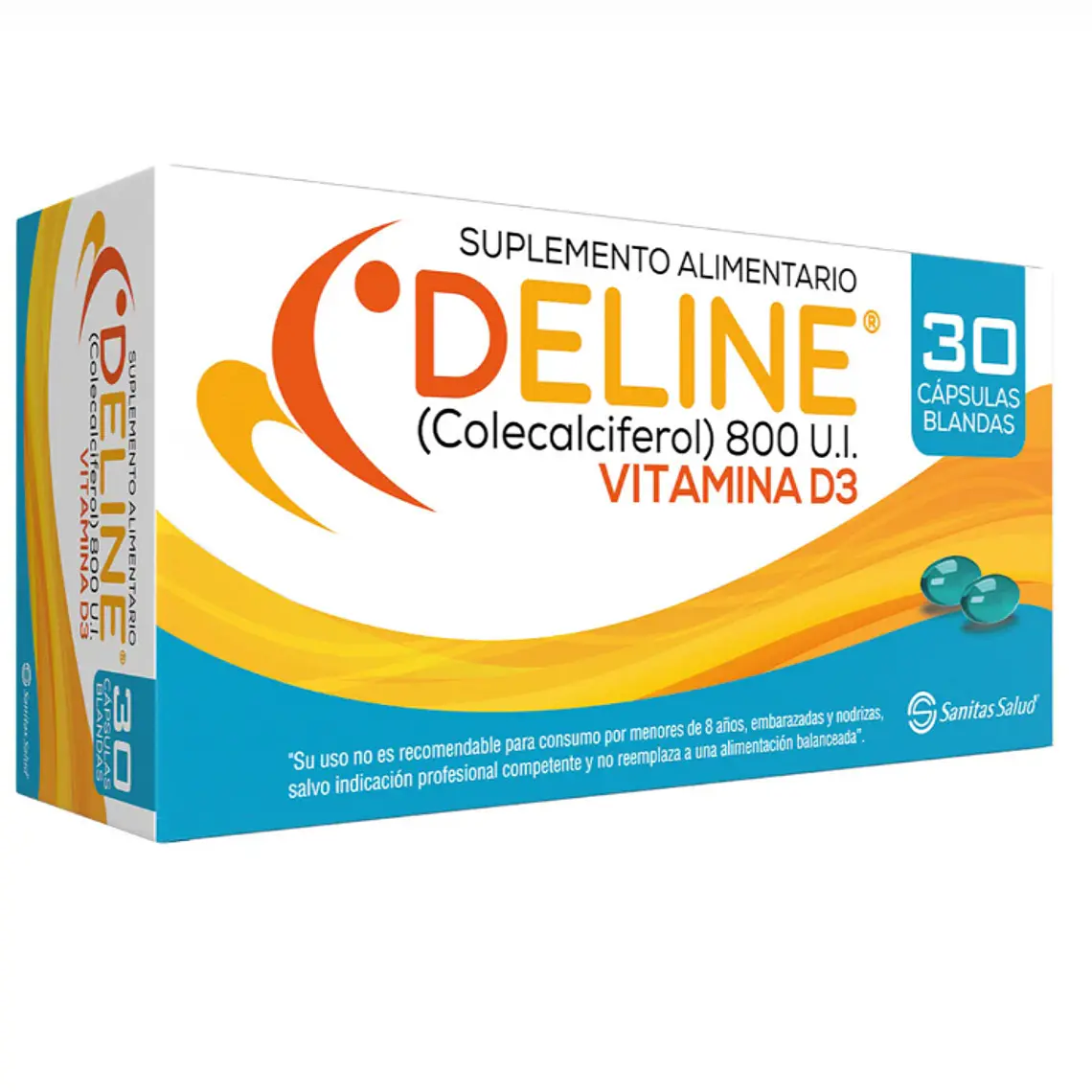Deline Vitamina D3  Colicalciferol 800 UI 30 Cápsulas blandas. 1