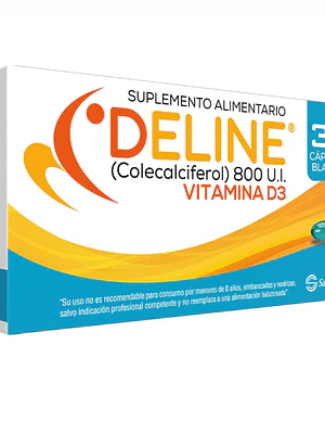 Deline Vitamina D3  Colicalciferol 800 UI 30 Cápsulas blandas.