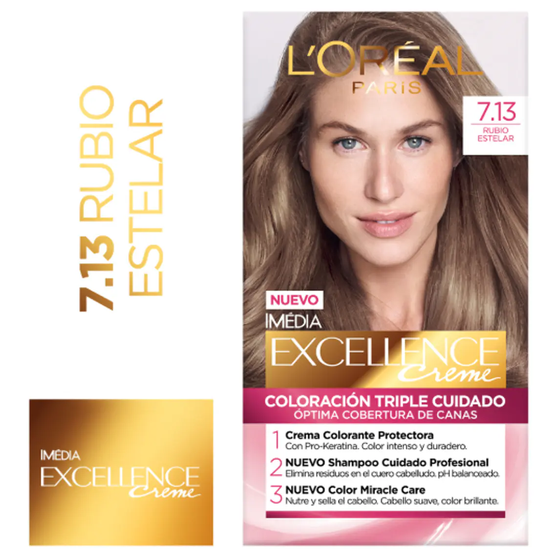 Coloración Excellence Creme 7.13 Rubio estelar. 1