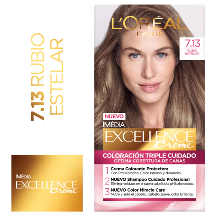 Coloración Excellence Creme 7.13 Rubio estelar. 1