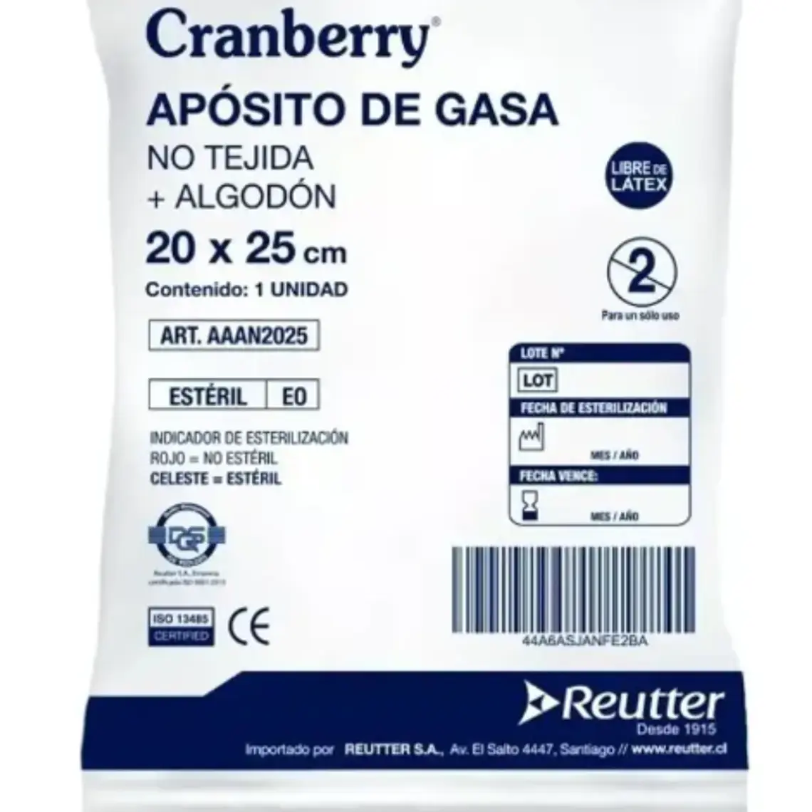 Apósito gasa no tejida+Algodón estéril 20x25 cm 10 Unidades. Cranberry Reutter 1