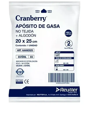 Apósito gasa no tejida+Algodón estéril 20x25 cm 10 Unidades. Cranberry Reutter