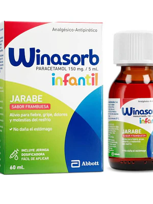 Winasorb Paracetamol  150 mg /5 ml Jarabe 60 ml. Sabor frambuesa