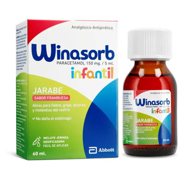 Winasorb Paracetamol  150 mg /5 ml Jarabe 60 ml. Sabor frambuesa 1