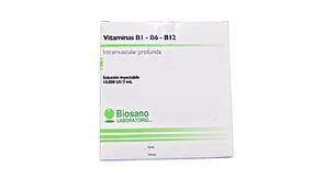Vitaminas B1-B6-B12 10.000 U.I. Solución inyectable 3 ampollas. Biosano