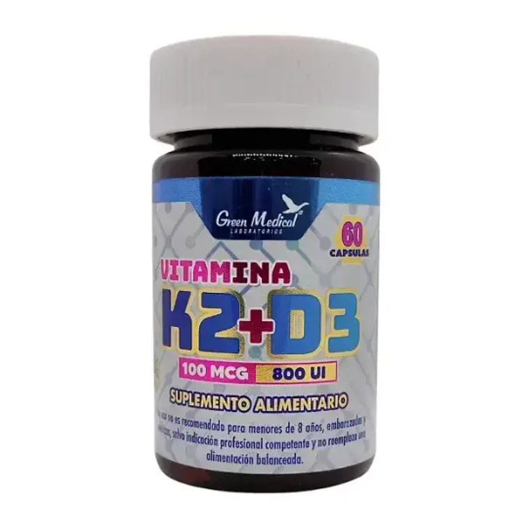 Vitamina K2+D3 100 mg 800 UI 60 Cápsulas. Green Medical 1