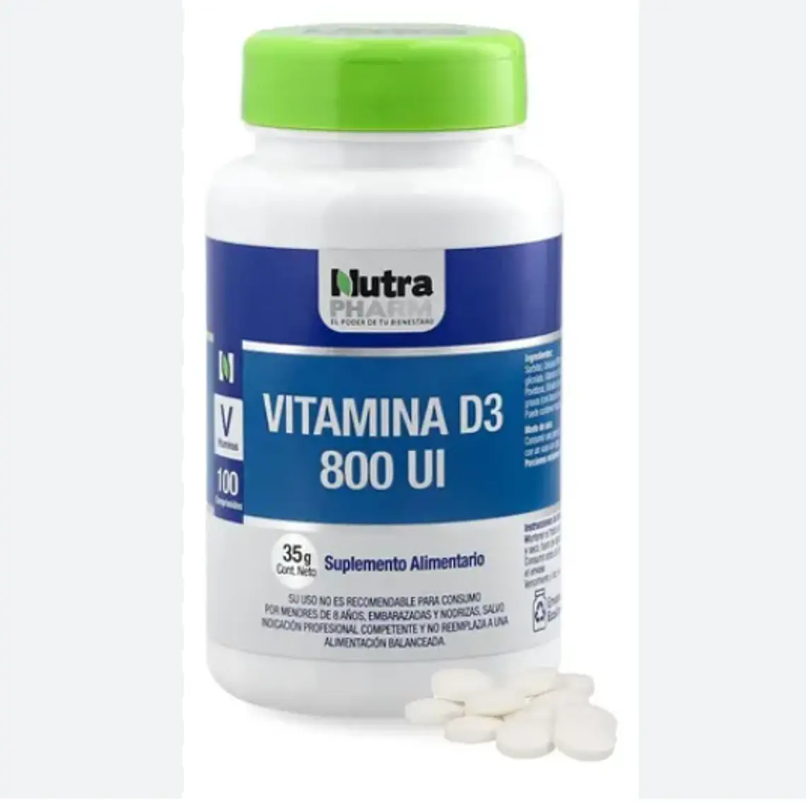 Vitamina D3 800UI 100 Cápsulas. Nutra Pharm 1