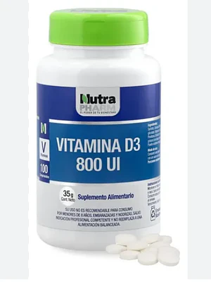 Vitamina D3 800UI 100 Cápsulas. Nutra Pharm