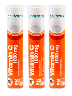 Vitamina C 1000 mg 20 Tabletas efervescentes Sabor naranja. Nutrazul