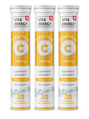 Vitamina C 1000 mg Sabor limón 20 Tabletas efervescentes. Vita energy