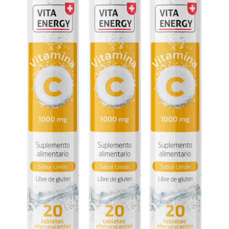 Vitamina C 1000 mg Sabor limón 20 Tabletas efervescentes. Vita energy 1