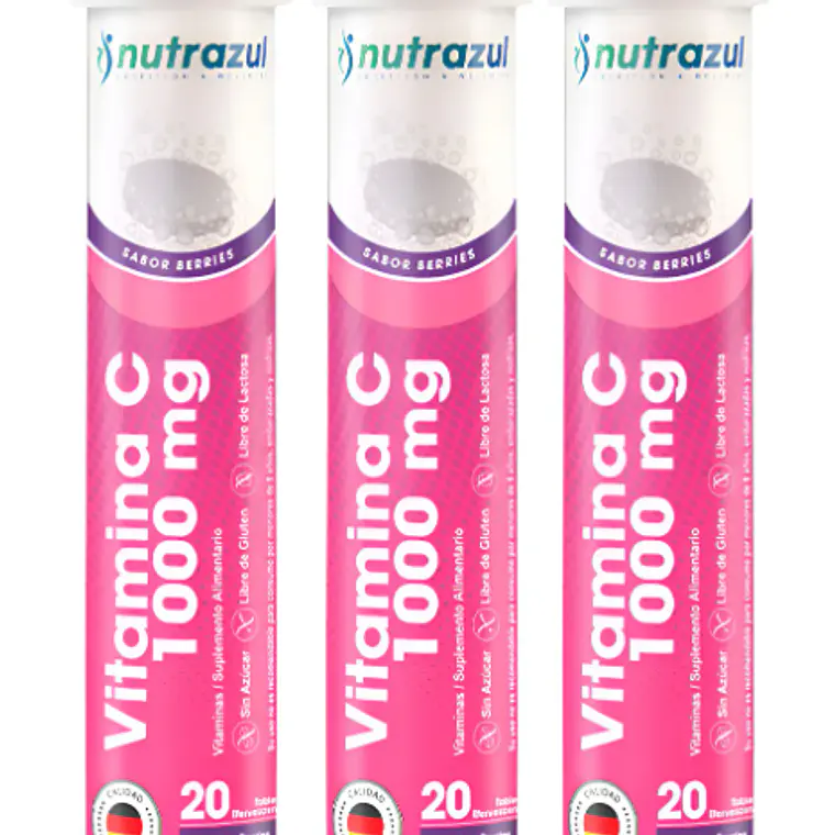 Vitamina C  1000 mg Sabor berries 20 Tabletas efervescente. Nutrazul 1