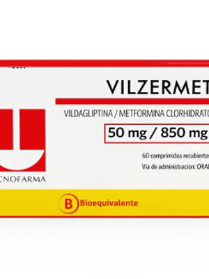 Vilzermet Vidagliptina, Metformina 50/850 mg 60 Comprimidos recubiertos.