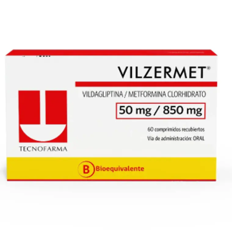 Vilzermet Vidagliptina, Metformina 50/850 mg 60 Comprimidos recubiertos. 1