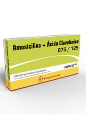 Amoxicilina, Ácido clavulánico (B) 875/125 mg 20 Comprimidos. Opko 