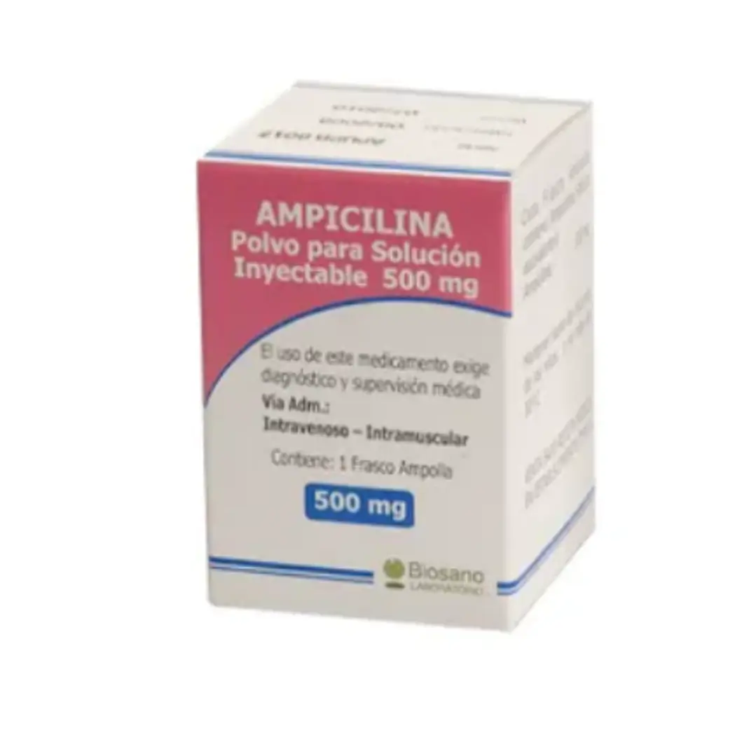 Ampicilina Polvo Liofilisado para solución inyectable 500 mg 50 Unidades. Biosano  1
