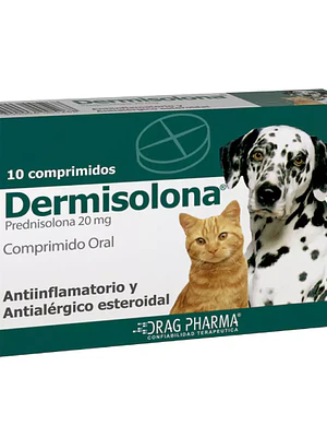 Dermisolona Prednisolona 20 mg 10 Comprimidos. Uso veterinario