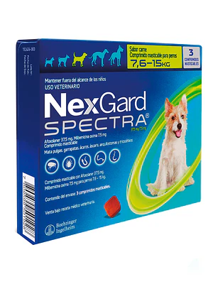 Nexgard Spectra para Perros de 7,6 - 15 Kilos, envase de 3 Comprimidos Masticables