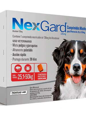 Nexgard para Perros de 25-50 Kilos 136 Mg, envase de  3 Tabletas Masticables