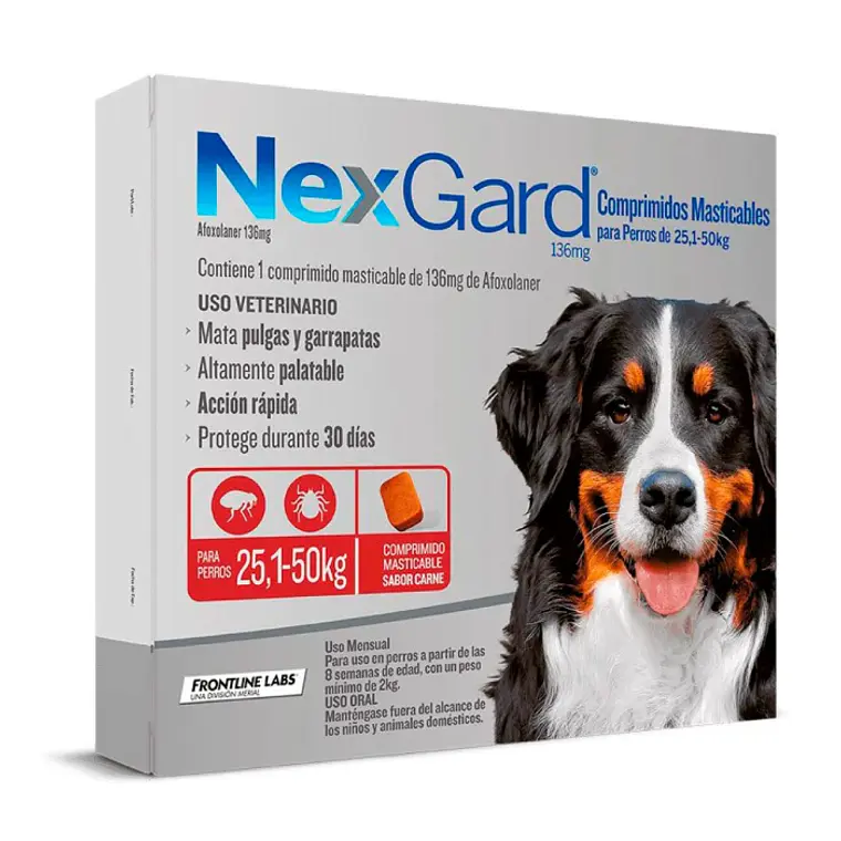 Nexgard para Perros de 25-50 Kilos 136 Mg, envase de  3 Tabletas Masticables 1