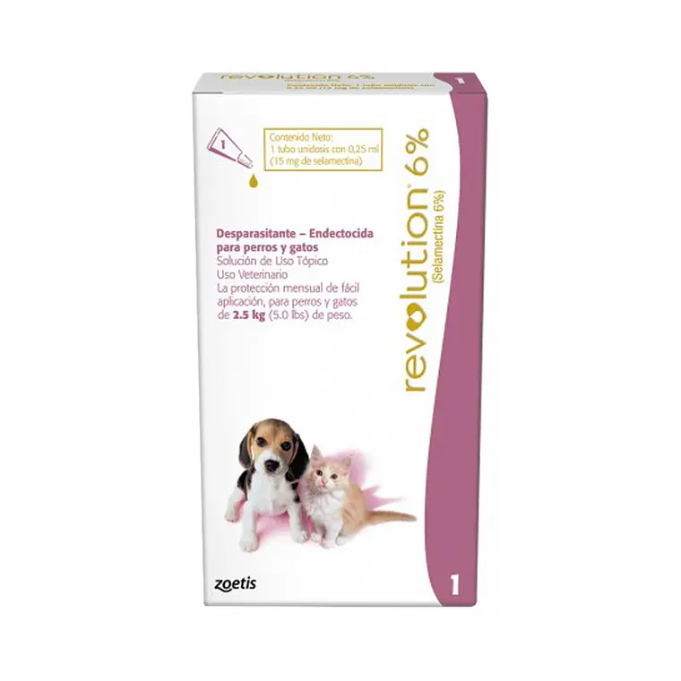 Revolution 6 % Hasta 2,5 kilos Antiparasitario Pipeta 0,25 ml. 1